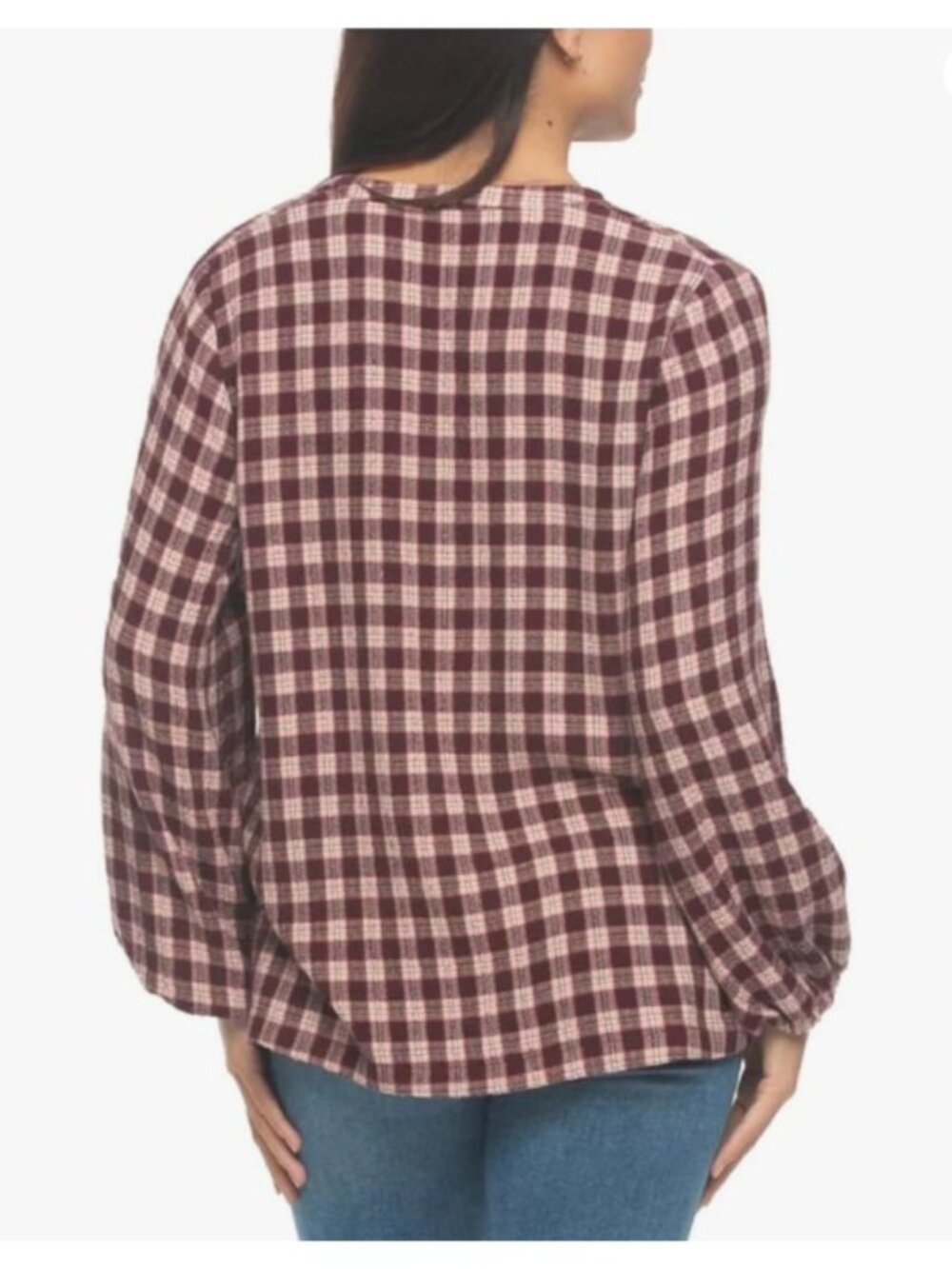 Felina Women's V-Neck Long Sleeve Plaid Top, Red Burgandy, Size XL-NWT - Picture 2 of 2